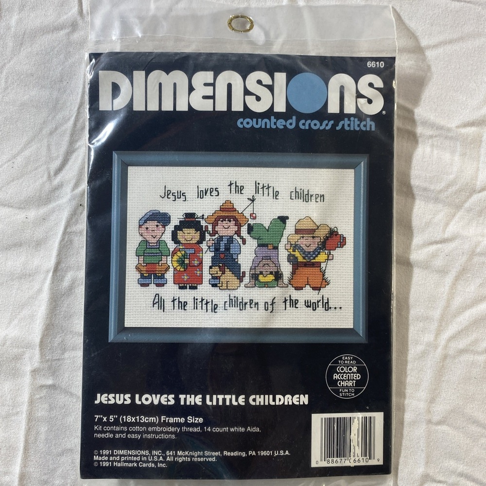 Dimensions Counted Cross Stitch Kit 6610 JESUS LOVES THE LITTLE CHILDREN 7" x 5"